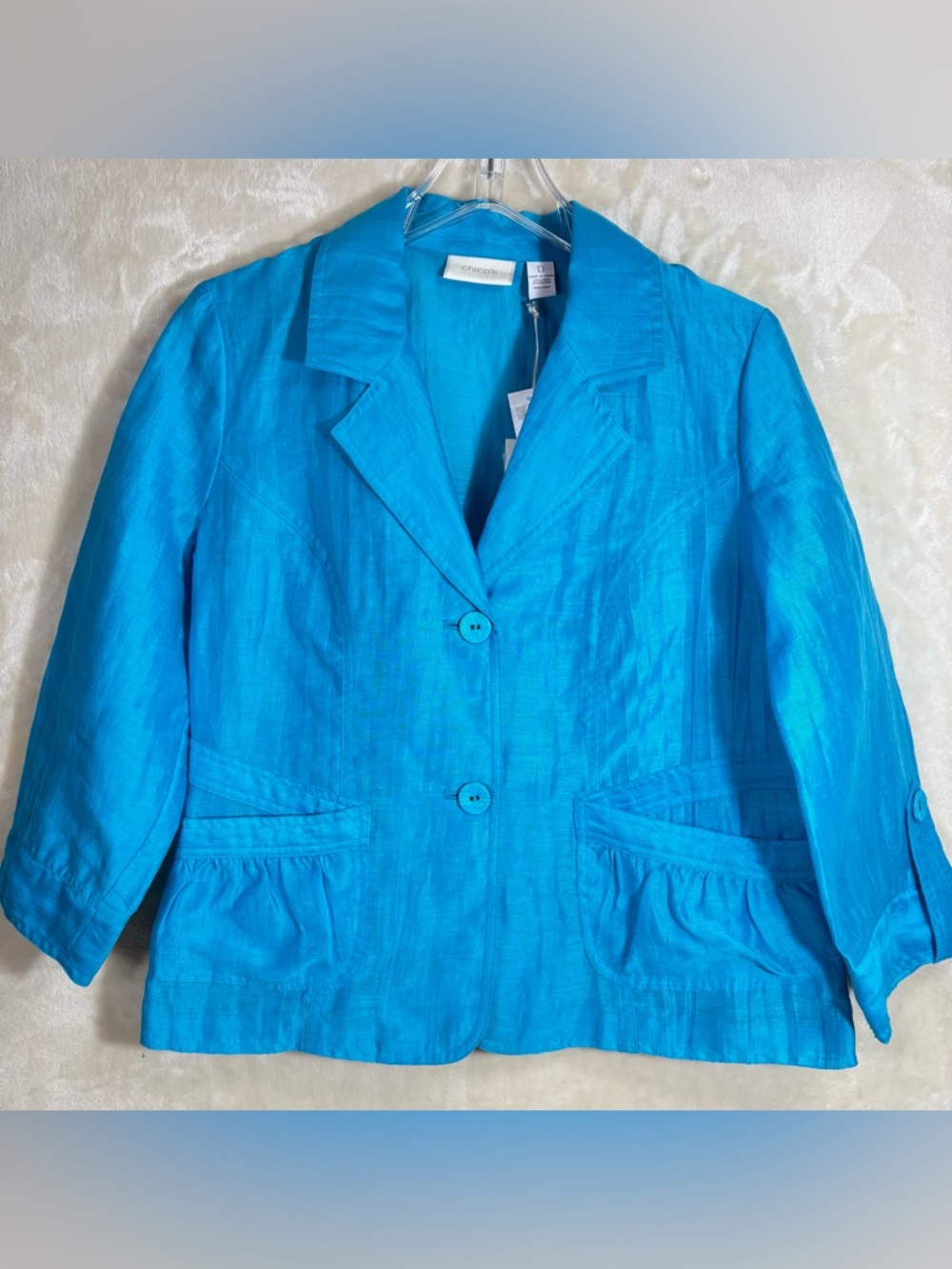 Chico's Bright Turquoise Blue Linen-Blend Blazer NWT